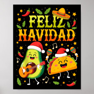 Póster Divertida Feliz Navidad Aguacate Tacos Navidad Mex