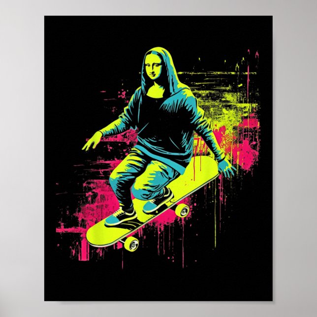 Póster Divertida Mona Lisa en monopatín Retro Y2k Edm gen (Frente)