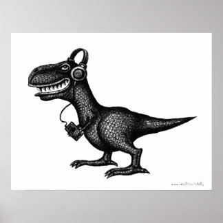 Póster Divertida música dinosaurios lápiz tinta dibujo po