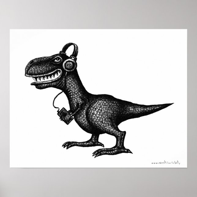 Póster Divertida música dinosaurios lápiz tinta dibujo po (Frente)