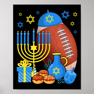 Póster Divertida pelota judía de fútbol Menorah Happy Han