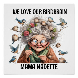 Póster Divertida Senior Con Pájaros