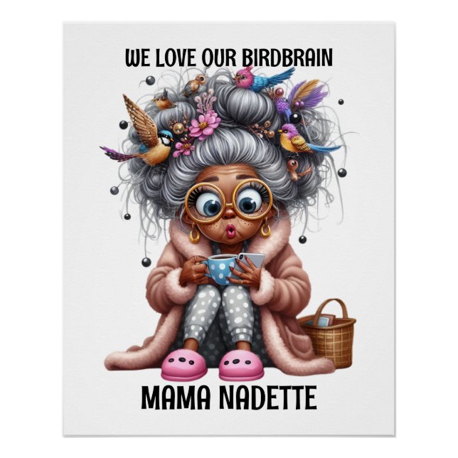 Póster Divertida Senior Con Pájaros (Anverso)