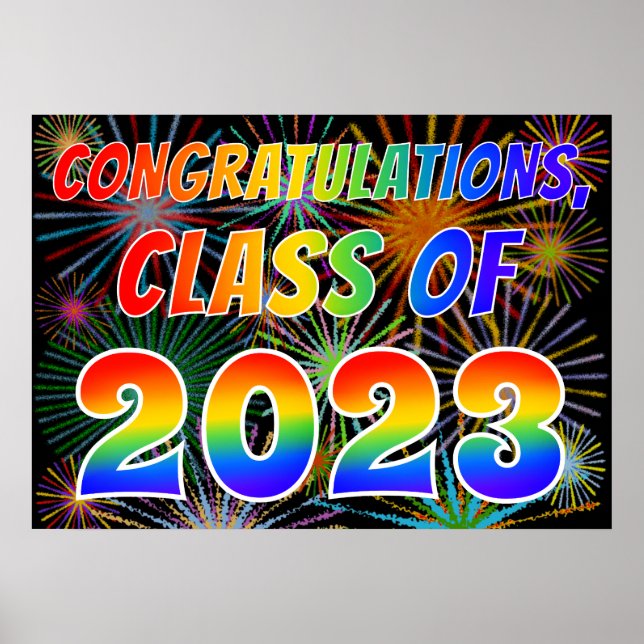 Póster Divertidas "CLASE DE 2023" Felicitaciones (fuegos  (Frente)
