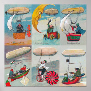 Póster divertidas máquinas de aire de steampunk inventos 