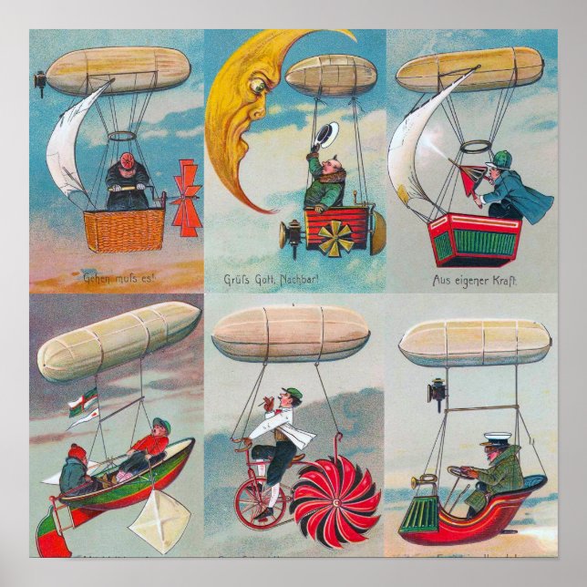 Póster divertidas máquinas de aire steampunk invenciones  (Frente)