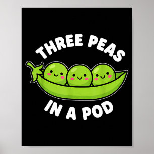 Póster Divertidas Tres Guisantes En Un D Cute Kawaii