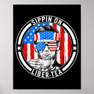 Póster Divertido 4 de julio bebiendo liber-té libertad us