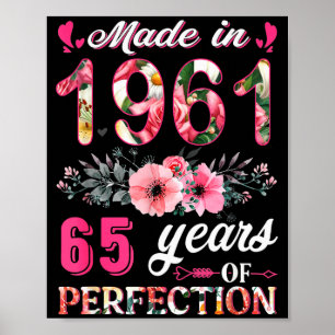 Póster Divertido 65 Años Hecho En 1961 Floral Cumpleaños 