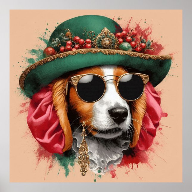 Póster Divertido acuarela AI Image Dog Wearing Gorra Post (Frente)