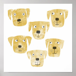 Póster Divertido acuarela Golden Labrador Recuperar perro