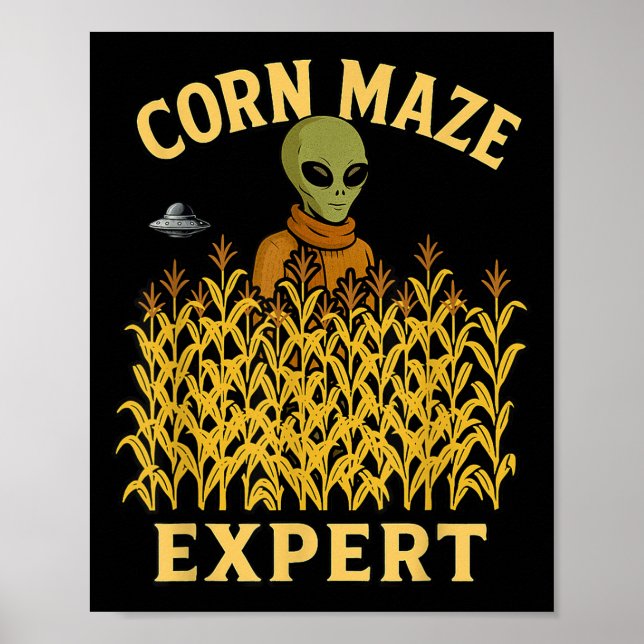 Póster Divertido Alien Corn Maze Expert Cae Niños Hallowe (Frente)