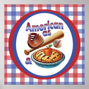 Póster Divertido americano como béisbol y pastel de manza
