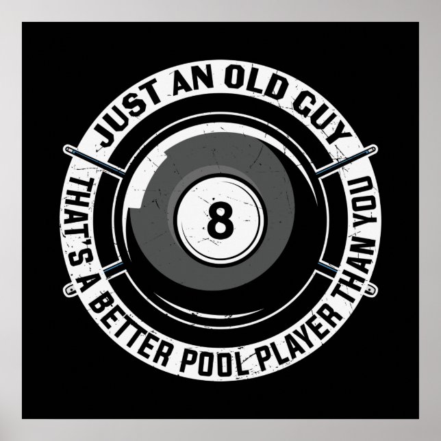 Póster divertido anciano Billiards word arts deportes (Frente)