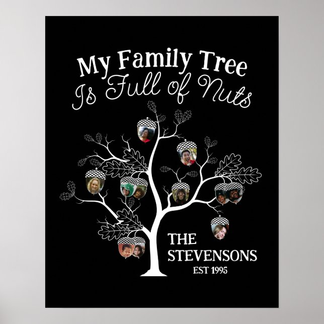 Póster Divertido árbol de la familia de imágenes negras e (Frente)