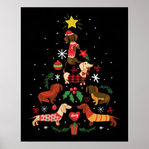 Póster Divertido árbol de Navidad Dachshund