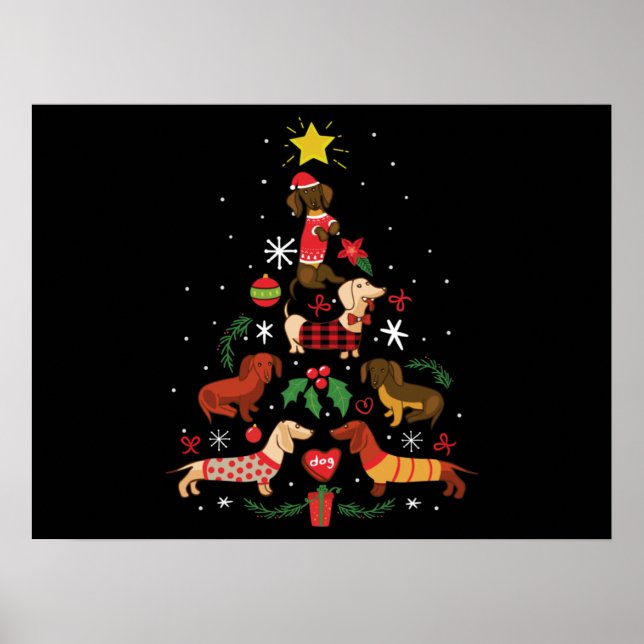 Póster Divertido árbol de Navidad Dachshund (Frente)