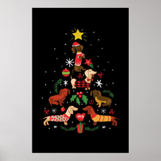 Póster Divertido árbol de Navidad Dachshund