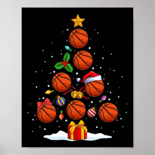 Póster Divertido árbol de navidad de baloncesto enciende 