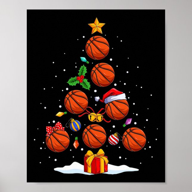 Póster Divertido árbol de navidad de baloncesto enciende  (Frente)