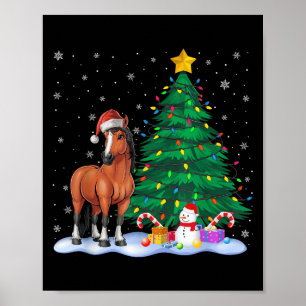 Póster Divertido árbol de navidad de caballos enciende a 