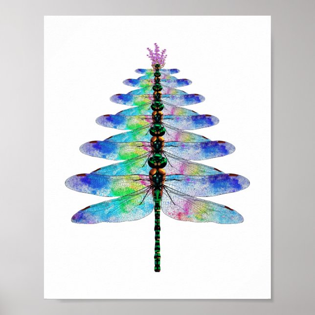 Póster Divertido árbol de navidad de la libélula (Frente)