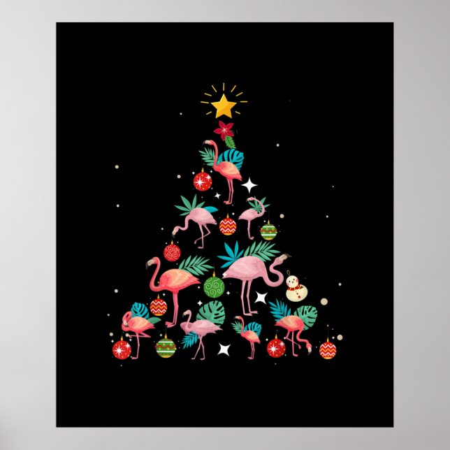 Póster Divertido árbol de Navidad Flamingo (Frente)