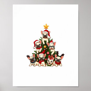 Póster Divertido árbol de Navidad francés Bulldog copos d
