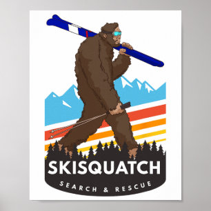 Póster Divertido Bigfoot Esquí Skisquatch Búsqueda y Resc