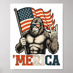 Póster Divertido Bigfoot Merica Roca Usa Bandera Patrióti