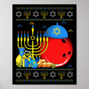 Póster Divertido Bowling Ll Menorah Y Dreidel Ugly Hanukk