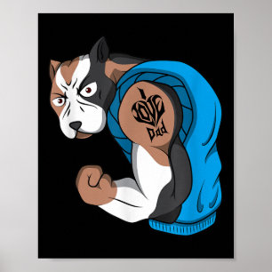 Póster Divertido Bulldog de pozo me encanta papá Tattoo M