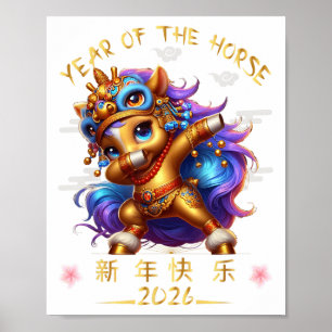 Póster Divertido Caballo Dabbing Chino Zodiaco Año De La 