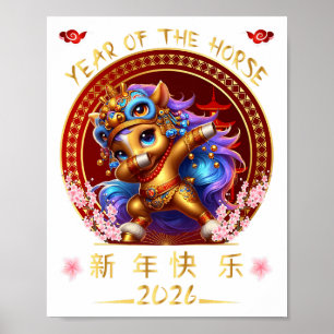 Póster Divertido Caballo Dabbing Chino Zodiaco Año De La 