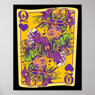 Póster Divertido Cajún Reina De Corazones Mardi Gras Dise