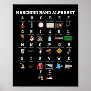 Póster Divertido campamento de banda de marcha alfabeto e