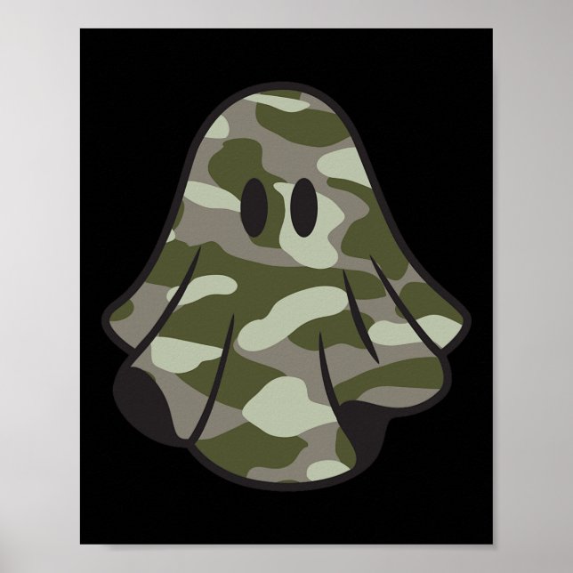 Póster Divertido camuflaje de Halloween Camo Ghost Hello  (Frente)