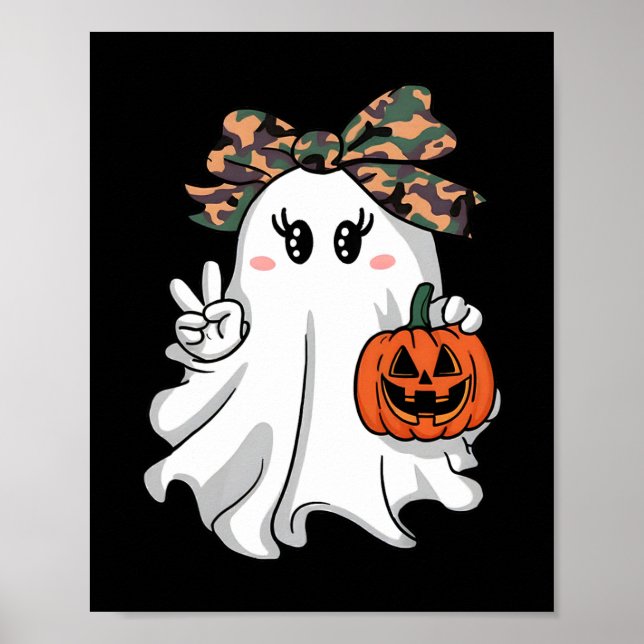 Póster Divertido camuflaje de Halloween Camo Ghost Hello  (Frente)