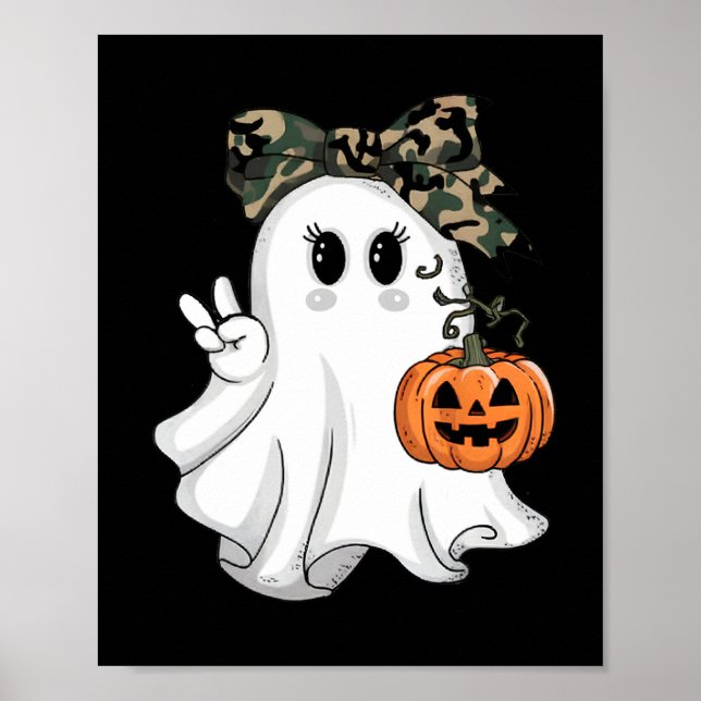 Póster Divertido camuflaje de Halloween Camo Ghost Hello  (Frente)