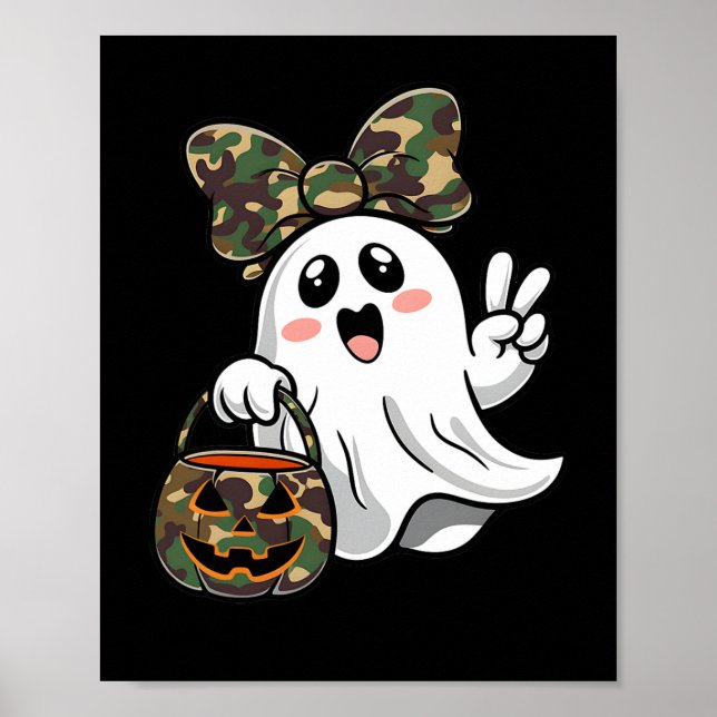 Póster Divertido camuflaje de Halloween Camo Ghost Hello  (Frente)