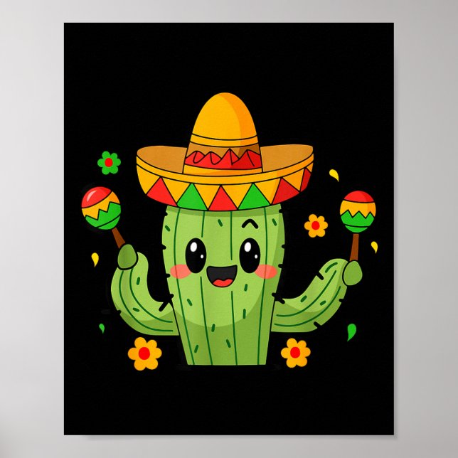 Póster Divertido Cinco De Mayo Cactus Sombrero Fiesta  (Frente)