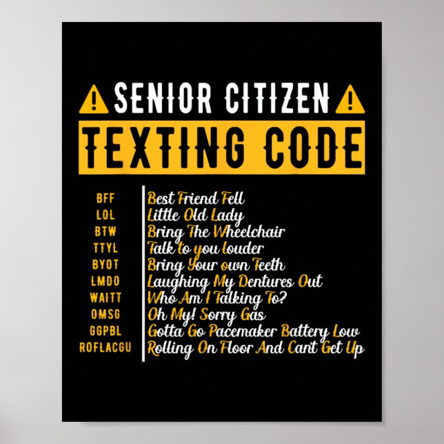 Póster Divertido ciudadano mayor&# s Código textual Gra  (Frente)