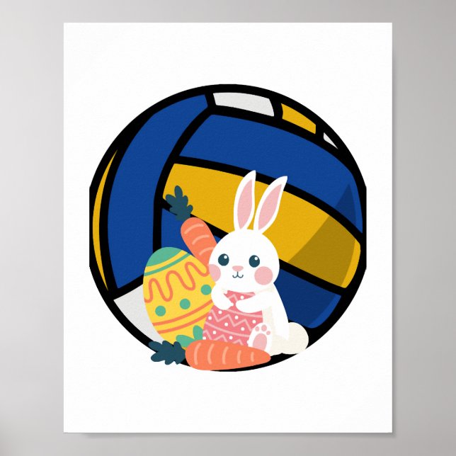 Póster Divertido conejo de Pascua con bolas de voleibol (Frente)