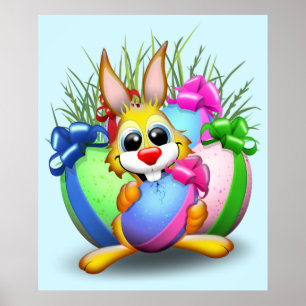 Póster Divertido conejo de Pascua y un personaje lindo mo