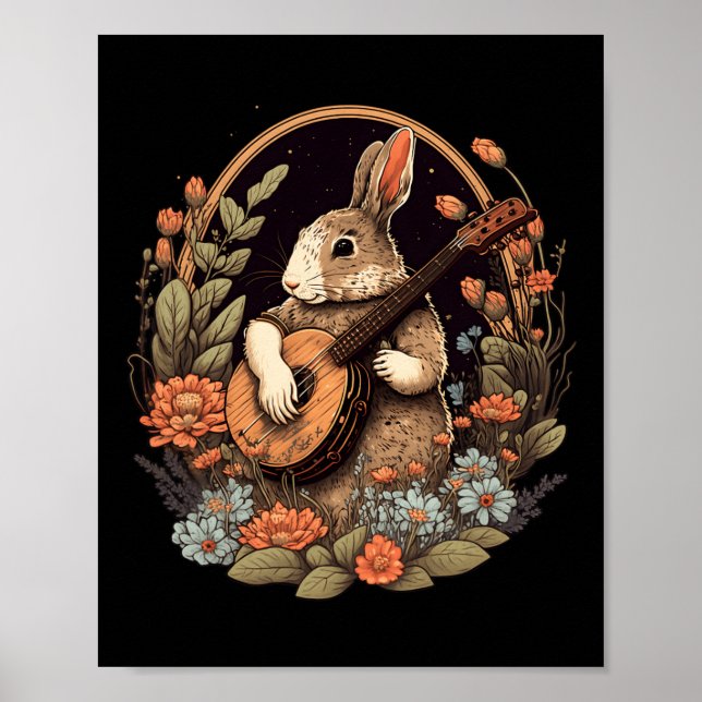 Póster Divertido conejo tocando banjo guitarra conejo mus (Frente)