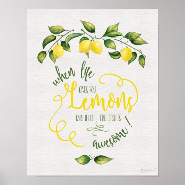 Póster Divertido cuando la vida te da un Poster de Lemons (Frente)
