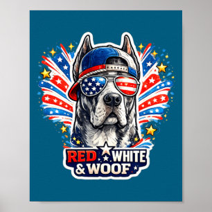 Póster Divertido danés rojo blanco y woof patriótico