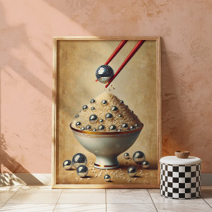 Póster Divertido de Arroz Disco Arte Surrealista