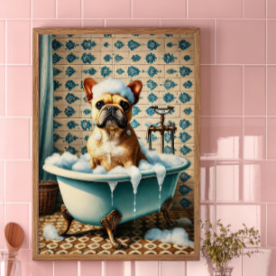 Póster divertido de baño de Bulldog Francés vintag