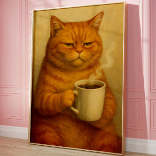 Póster divertido de café con gato gruñón arte en ó